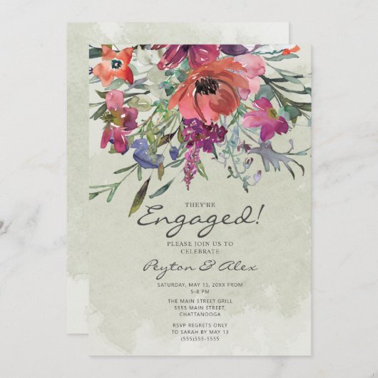 Invitation Aquarelle rouge pourpre Fleur Sage (Devant / Derrière)