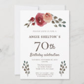 Invitation Aquarelle rouge Rose Floral 70e anniversaire (Devant)