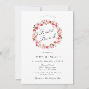 Invitation Aquarelle Rouge rose Floral Wreath Bridal Brunch