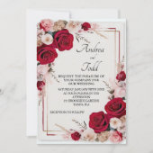 Invitation Aquarelle rouge rose mariage (Devant)