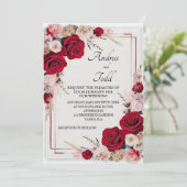 Invitation Aquarelle rouge rose mariage (Debout devant)