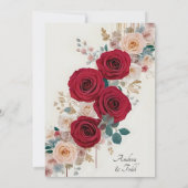 Invitation Aquarelle rouge rose mariage (Dos)