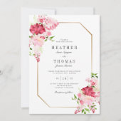 Invitation Aquarelle Rouge rose Roses Mariage cadre or (Devant)