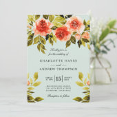 Invitation Aquarelle Rouge Roses Botanique Monnaie Vert Maria (Debout devant)