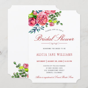 Invitation Aquarelle rouge roses calligraphie nuptiale douche