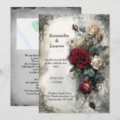 Invitation Aquarelle Rouge Roses Vintage Goth Mariage (Devant / Derrière)