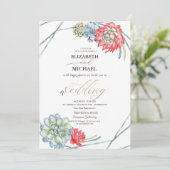 Invitation Aquarelle Rouge Succulents (Debout devant)