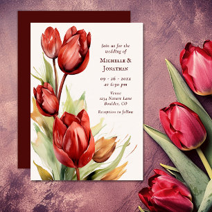 Invitation Aquarelle Rouges Tulipes Mariage Floral