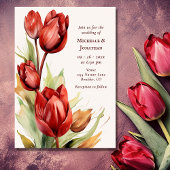 Invitation Aquarelle Rouges Tulipes Mariage Floral