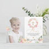 Invitation Aquarelle Rougissant Remerciements - Bapteme Fille (Debout devant)