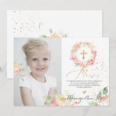 Invitation Aquarelle Rougissant Remerciements - Bapteme Fille (Devant / Derrière)