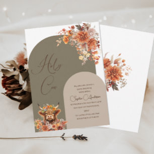 Invitation Aquarelle rouille Highland Cow Baby shower