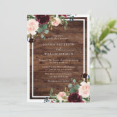 Invitation Aquarelle rousse et bordeaux Mariage en bois rusti (Debout devant)