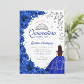 Invitation Aquarelle Royal Bleu Rose Floral Quinceanera (Debout devant)