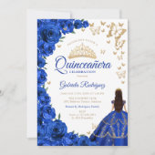 Invitation Aquarelle Royal Bleu Rose Floral Quinceanera (Devant)