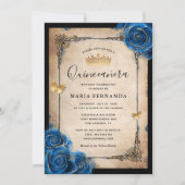Invitation Aquarelle Royal Blue Gold Elegant Quinceanera (Devant)