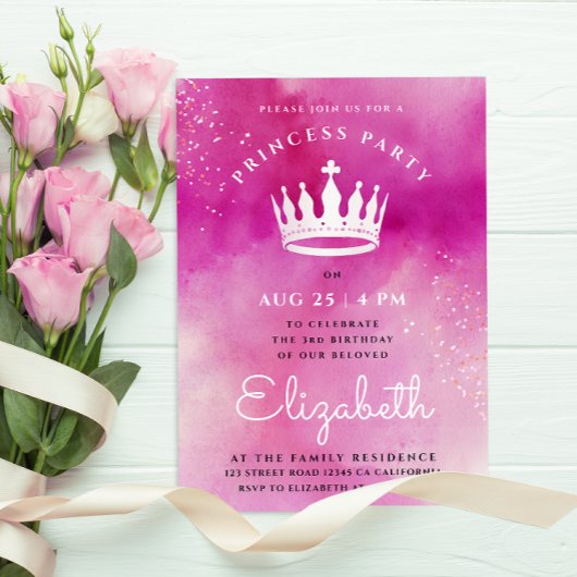 Invitation Aquarelle royale princesse princesse rose moderne