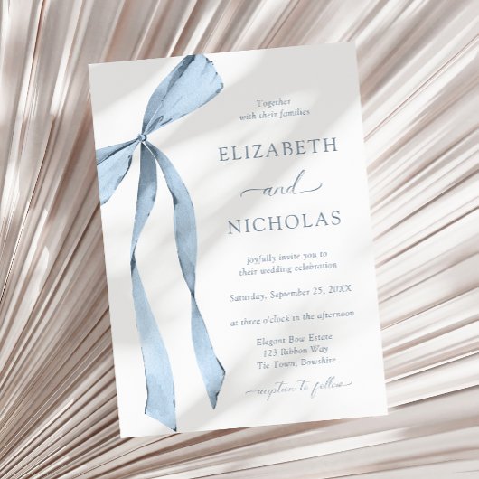 Invitation Aquarelle Ruban Bow Dusty Blue Mariage