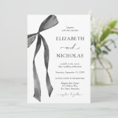 Invitation Aquarelle ruban Bow noir et blanc Mariage (Debout devant)