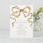 Invitation Aquarelle Ruban Bow or et Mariage blanc (Debout devant)