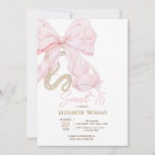 Invitation Aquarelle Ruban Rose Perles Points Douce 16 (Devant)