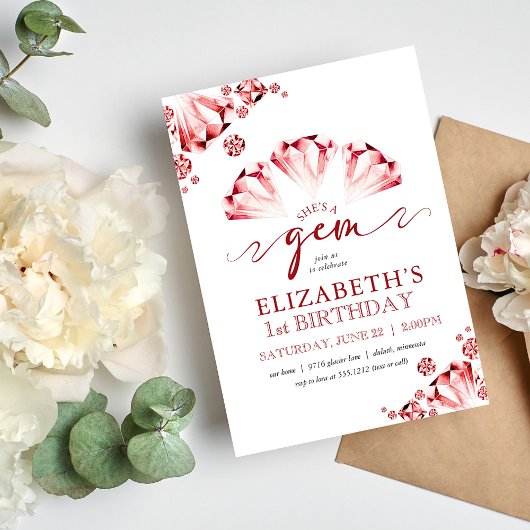Invitation Aquarelle Rubies C'est un anniversaire Gem