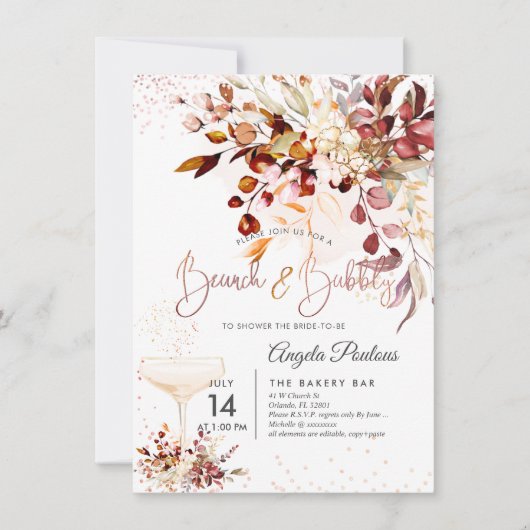 Invitation Aquarelle Russe Automne Eucalyptus Brunch Bubbly (Devant)
