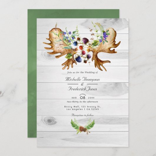 Invitation Aquarelle Russe Forêt QR Code RSVP Mariage (Devant / Derrière)