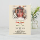 Invitation Aquarelle Russe Neige Noël Open House (Debout devant)