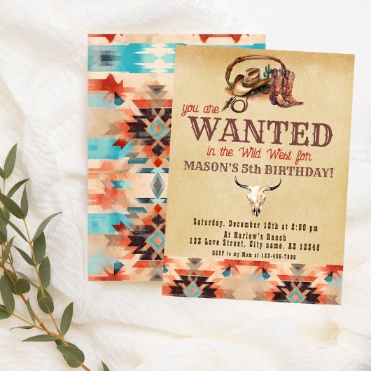 Invitation Aquarelle Russe Sud-Ouest Cowboy Anniversaire