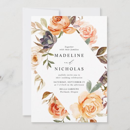 Invitation Aquarelle Rustic Fall Floral Mariage (Devant)