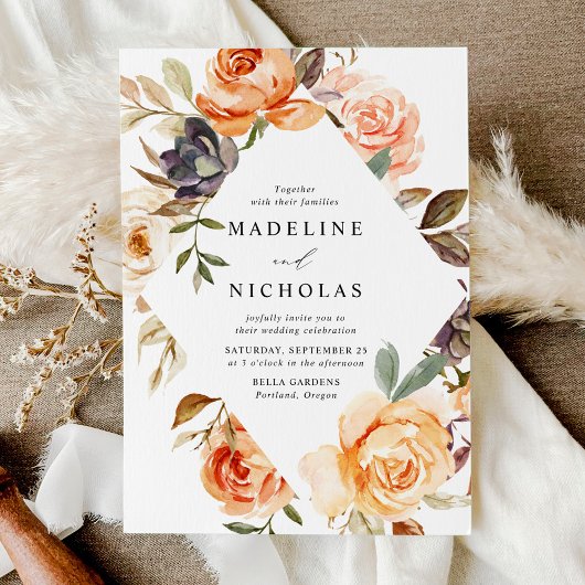 Invitation Aquarelle Rustic Fall Floral Mariage