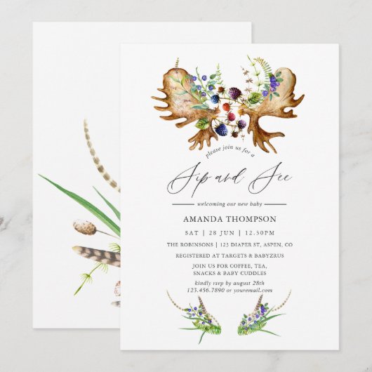 Invitation Aquarelle Rustic Forest Siroter et voir la fête (Devant / Derrière)