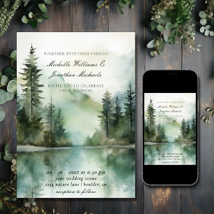 Invitation Aquarelle Rustic Mountain Lake Mariage forestier