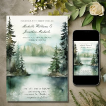 Aquarelle Rustic Mountain Lake Mariage forestier