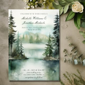 Invitation Aquarelle Rustic Mountain Lake Mariage forestier