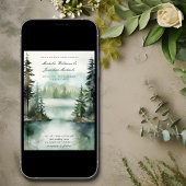 Invitation Aquarelle Rustic Mountain Lake Mariage forestier