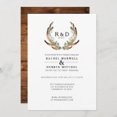 Invitation Aquarelle Rustique Antler | Mariage simple (Devant / Derrière)