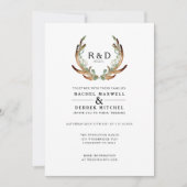 Invitation Aquarelle Rustique Antler | Mariage simple (Devant)