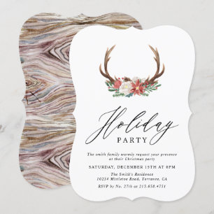 Invitation Aquarelle rustique Antler Noël Fête