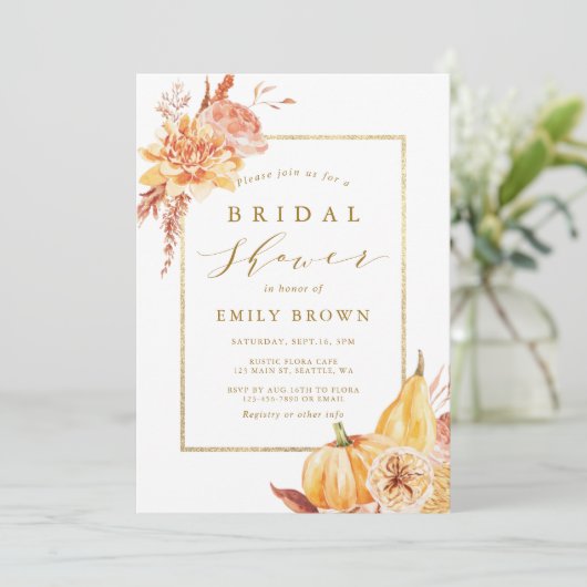 Invitation Aquarelle Rustique Automne Floral Fête des mariées (Debout devant)
