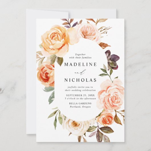 Invitation Aquarelle Rustique Automne Floral Oval Frame (Devant)