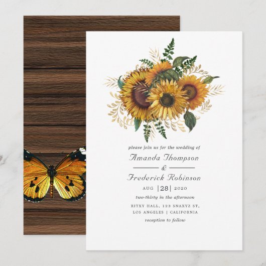 Invitation Aquarelle Rustique Automne - Mariage de tournesol (Devant / Derrière)