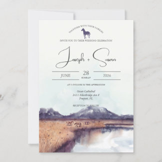 Invitation Aquarelle rustique Autumn Mountain Lake Mariage