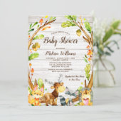Invitation Aquarelle rustique Baby shower d'animaux de bois (Debout devant)