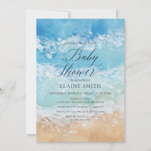 Invitation Aquarelle rustique Baby shower de plage de mer d'é (Devant)