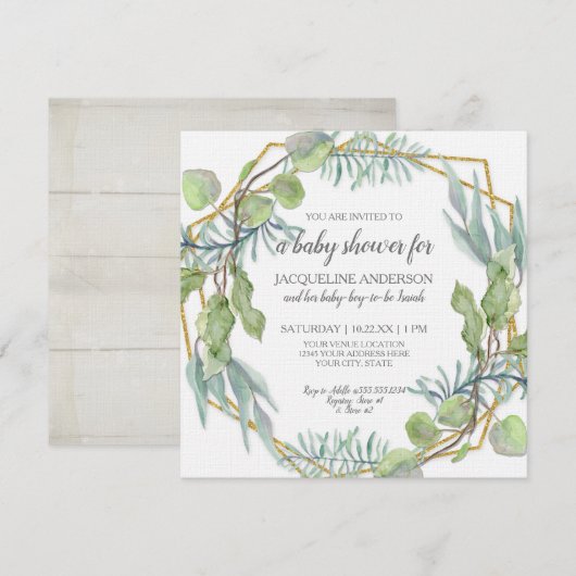 Invitation Aquarelle rustique Baby shower géométrique (Devant / Derrière)