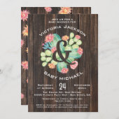Invitation Aquarelle rustique Baby shower Succulent (Devant / Derrière)