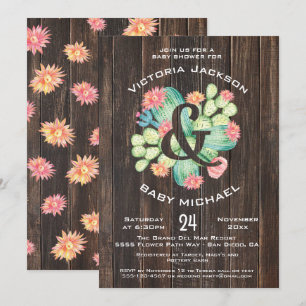 Invitation Aquarelle rustique Baby shower Succulent