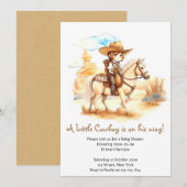 Invitation Aquarelle rustique Baby shower Western Cowboy (Devant / Derrière)
